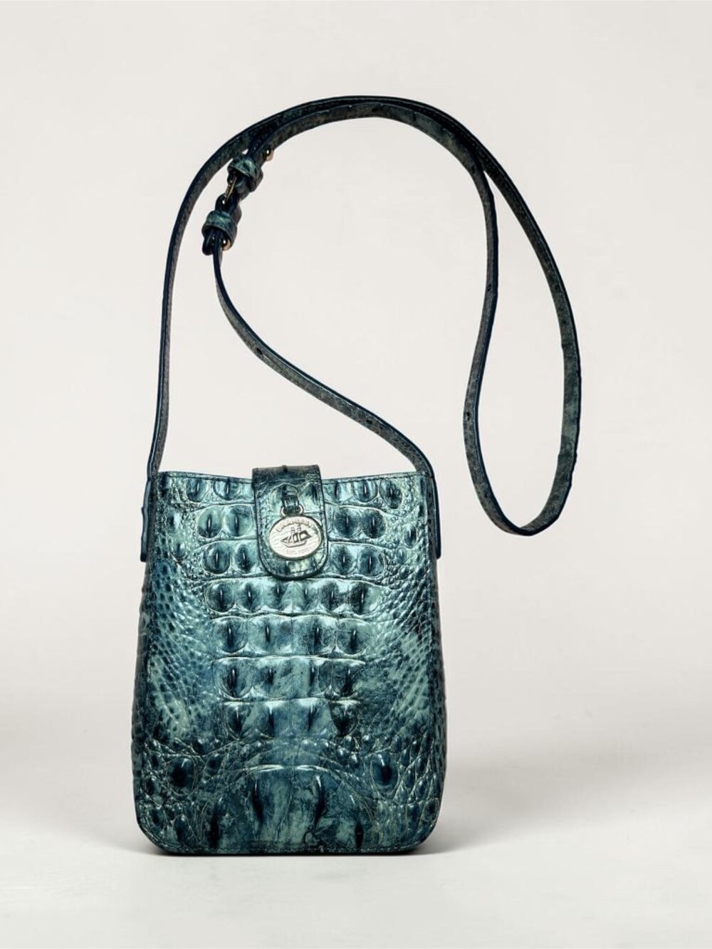 Brahmin Marley Mineral Blue Melbourne Croc Embossed Leather Mini Crossbody Bag